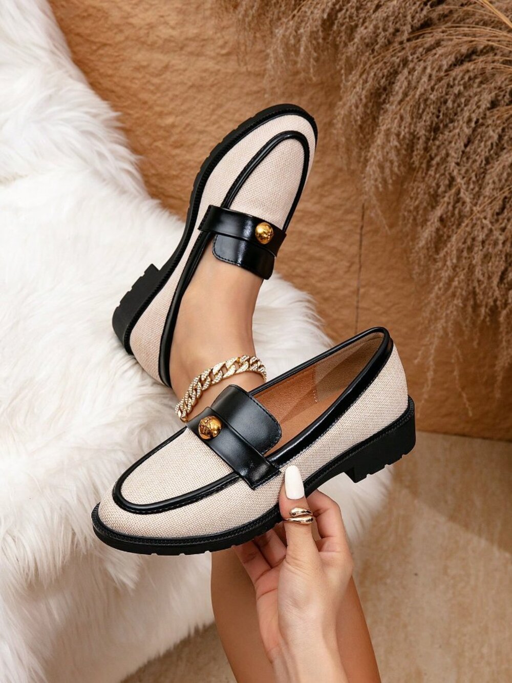 Apricot Business Casual Women's Elegant Round Toe Canvas Flat loafers Shoes